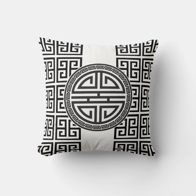 Almohada del chino/griega del diseño - negro y (Anverso)