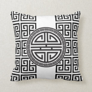 Almohada del chino/griega del diseño - negro y