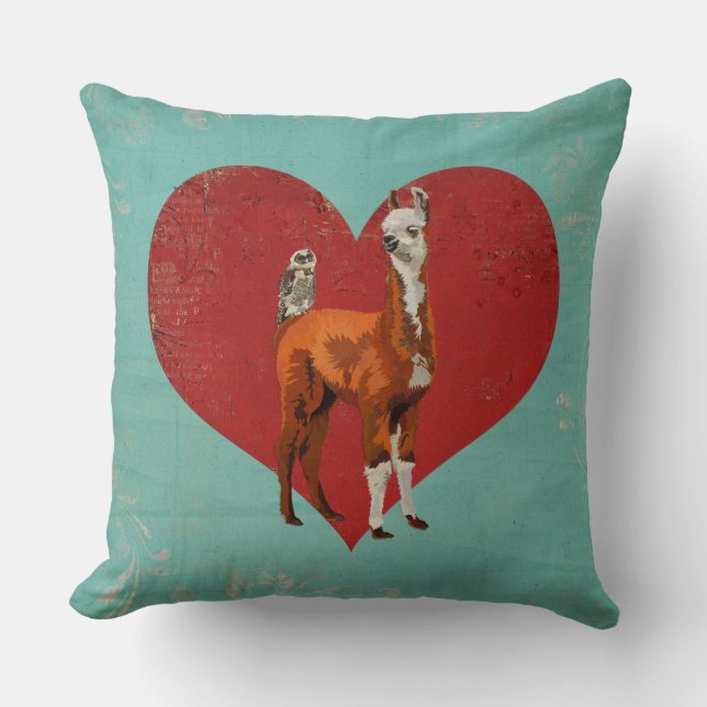 ALMOHADA DEL CORAZÓN DE LA LLAMA Y DEL BÚHO (Anverso)