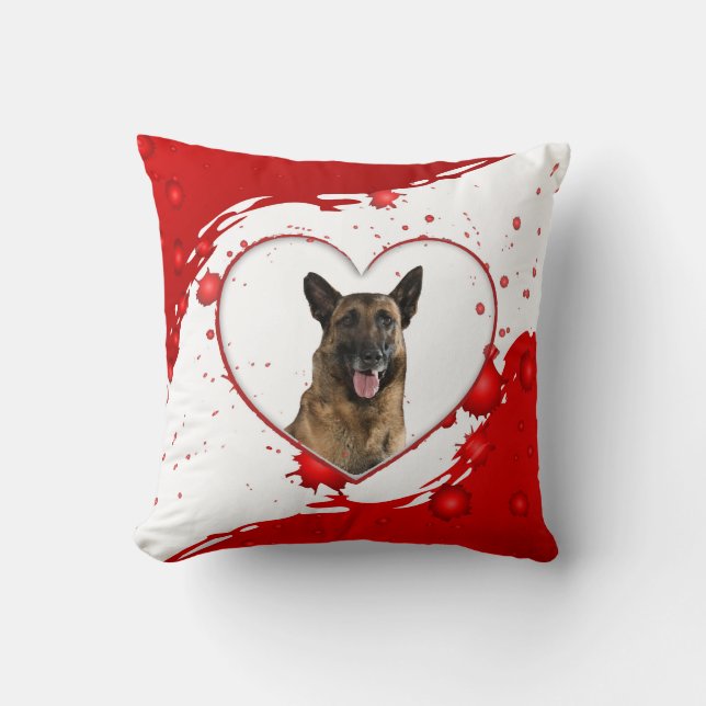 Almohada del Corazón Rojo del Pastor Alemán (Anverso)
