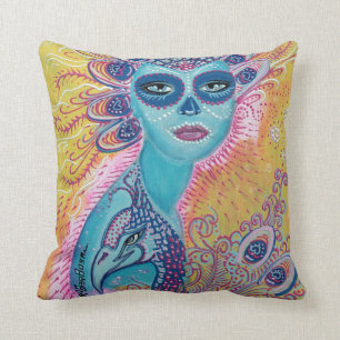 Almohada del cráneo del azúcar del pavo real