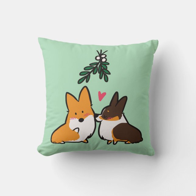 Almohada del cuadrado del Corgi del beso del (Anverso)