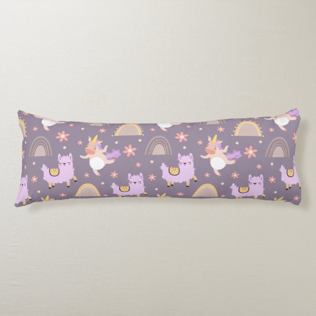 Almohada Del Cuerpo De Unicornios Y Llamas (Anverso)