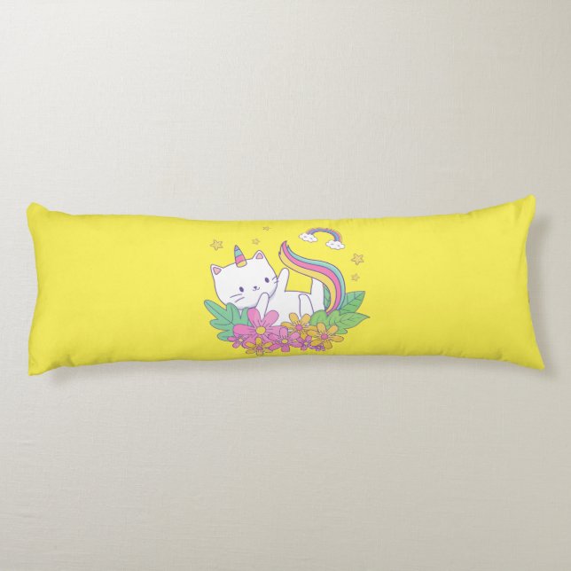 Almohada del cuerpo del gatito con arco iris (Reverso)