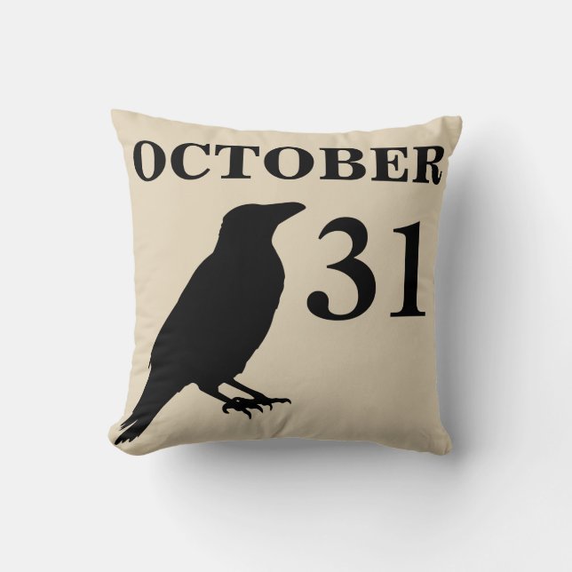 Almohada del cuervo de Halloween del vintage (Anverso)