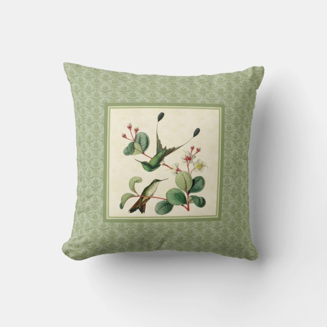 Almohada del damasco de los colibríes de la cola (Anverso)