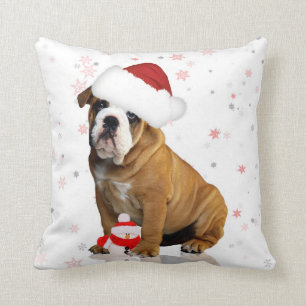 Almohada del día de fiesta del navidad del bulldo