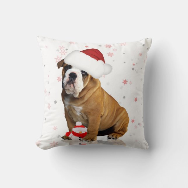 Almohada del día de fiesta del navidad del bulldog (Anverso)