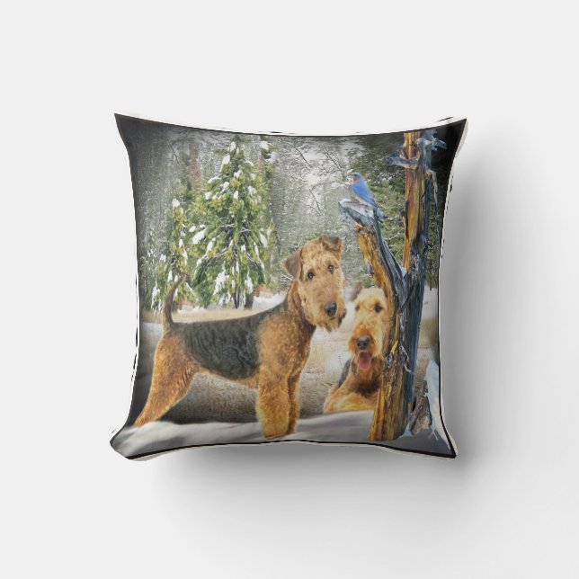 Almohada del día de invierno de Airedale Terrier (Anverso)