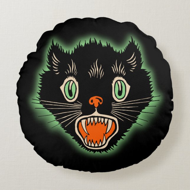 Almohada del diseño del gato negro de Halloween (Anverso)