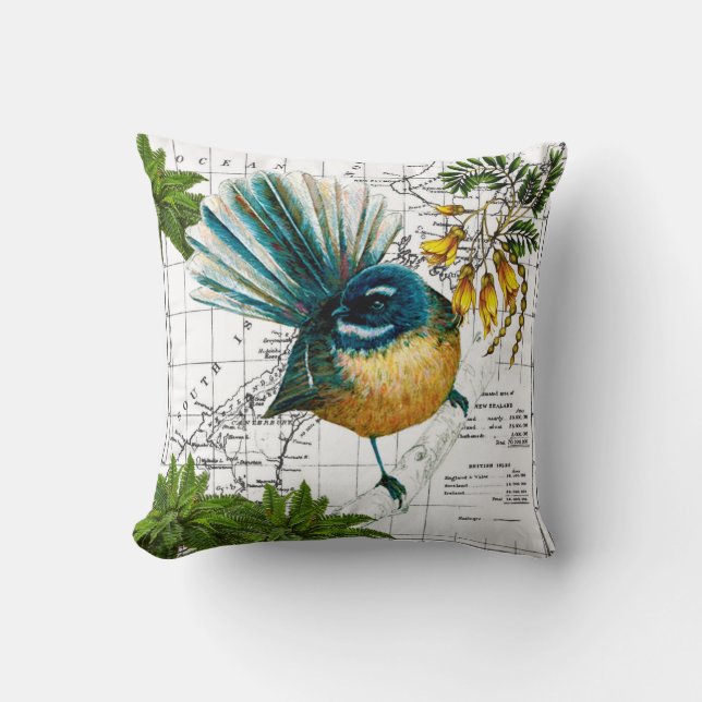 Almohada del Fantail Nativo de Nueva Zelanda (Anverso)