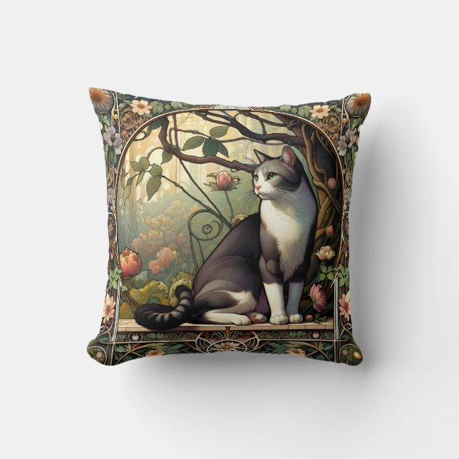 Almohada del gato del estilo Art Nouveau del susur (Anverso)