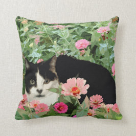 Almohada del gato del smoking (floral)