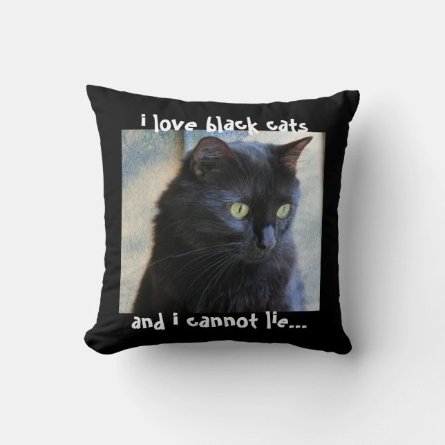 Almohada del gato negro: amo gatos negros y no (Anverso)