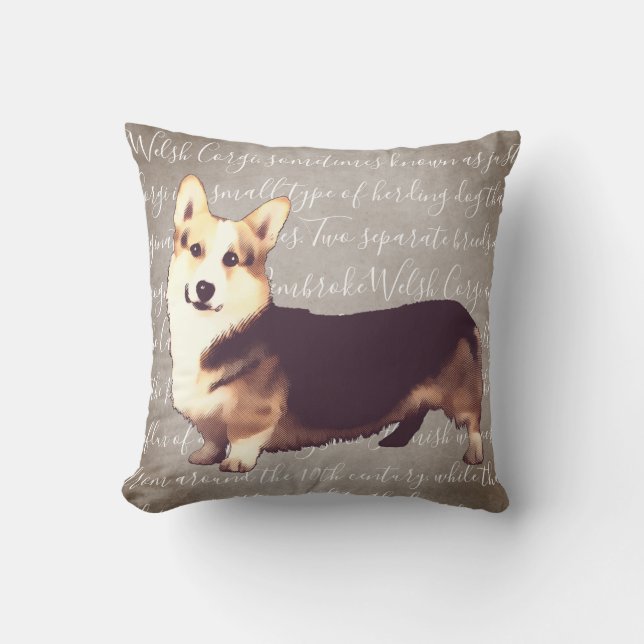 Almohada del ilustracion del Corgi Galés (Anverso)