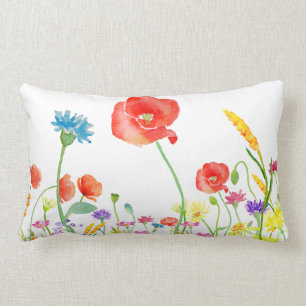 almohada del lumbar de la acuarela de la flor de