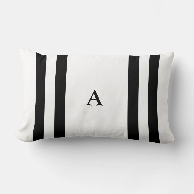 Almohada del Lumbar del monograma de la raya negra (Anverso)
