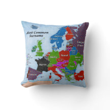 Almohada del mapa de Europa de los apellidos
