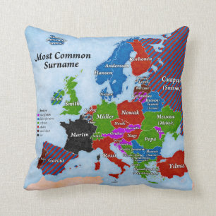 Almohada del mapa de Europa de los apellidos