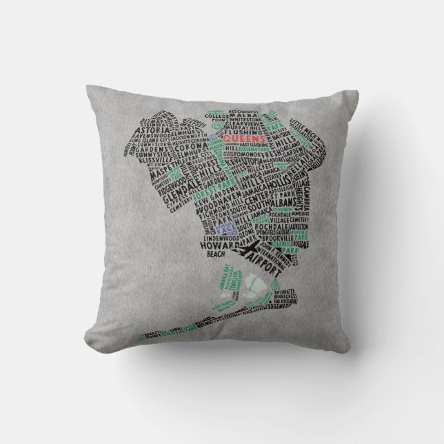 Almohada del mapa de la tipografía del Queens NY (Anverso)