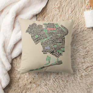 Almohada del mapa de la tipografía del Queens NY