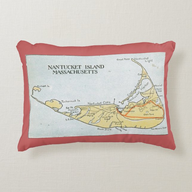 Almohada del mapa de Nantucket en el rojo de (Anverso)