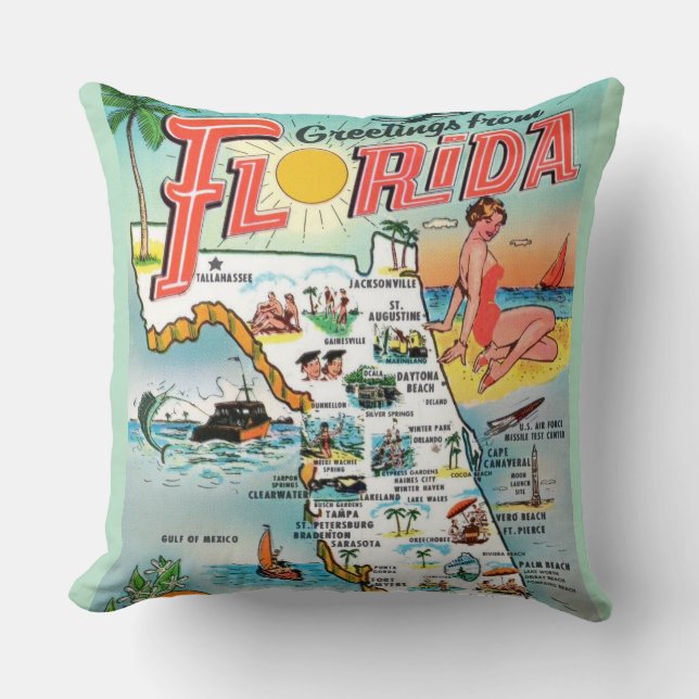 Almohada del mapa de saludos de Florida (Anverso)