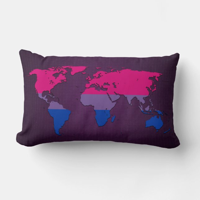 Almohada del mapa mundial del orgullo bisexual (Anverso)