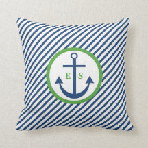 Almohada del monograma del ancla de los azules