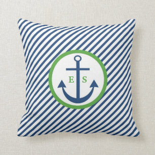 Almohada del monograma del ancla de los azules
