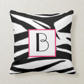 Almohada del monograma del estampado de zebra