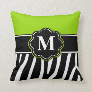 Almohada del monograma del estampado de zebra de