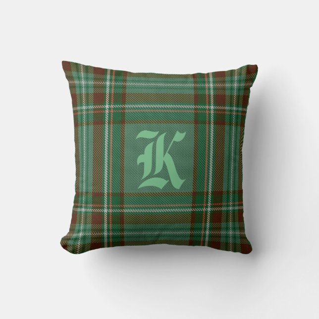 Almohada del monograma del tartán de Kelly (Anverso)