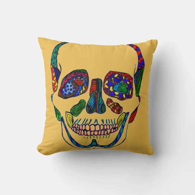 Almohada del Mosaico de la Calavera de Azúcar Anat (Anverso)