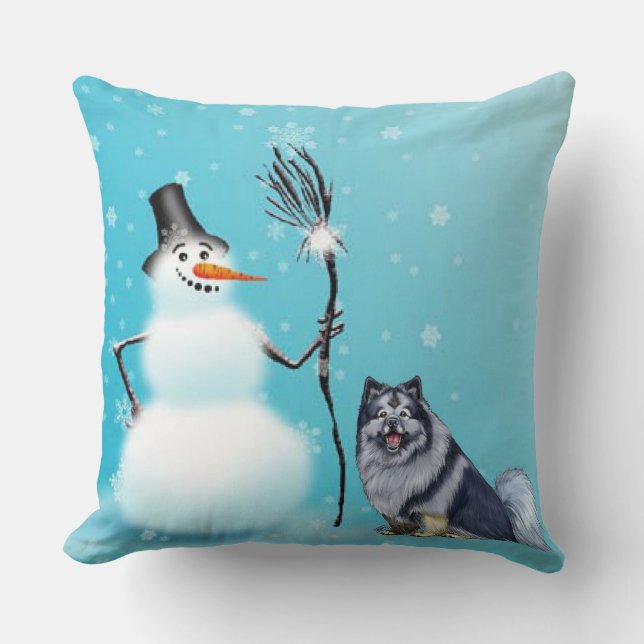Almohada del muñeco de nieve y del keeshond