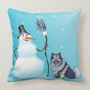 Almohada del muñeco de nieve y del keeshond