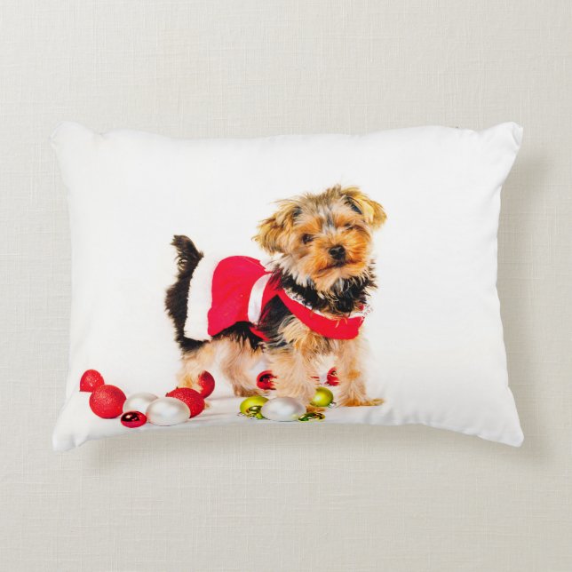 Almohada del navidad de Yorkie (Anverso)