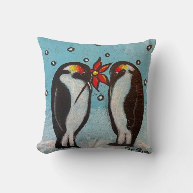 Almohada del navidad del amor del pingüino (Anverso)