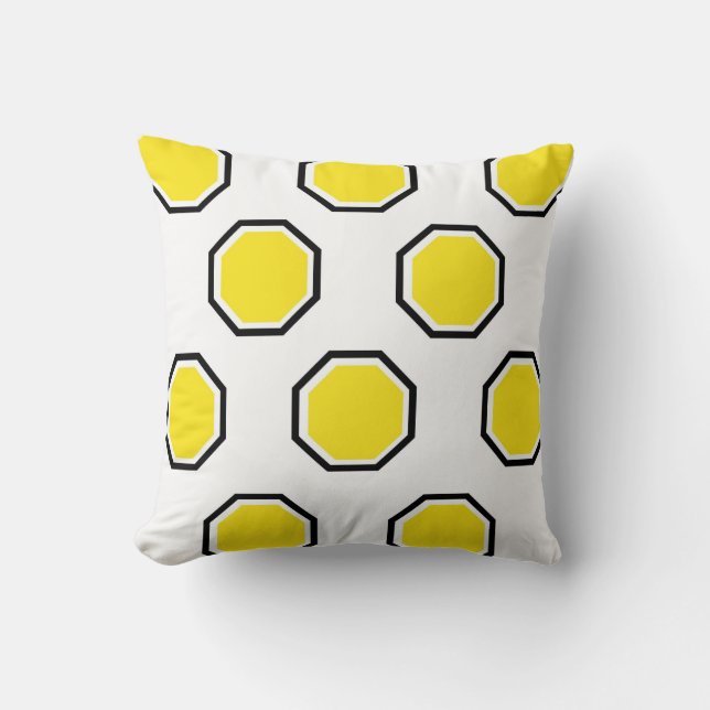 Almohada del octágono en amarillo y negro (Anverso)