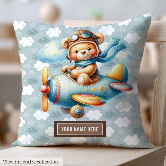 Almohada del oso de peluche azul marrón para recié (Blue Brown Teddy Bear Pillow for Newborn Baby)