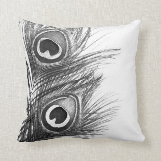 Almohada del pavo real - blanco y negro