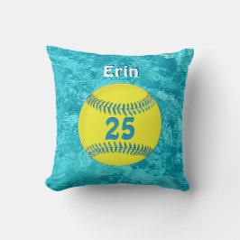 Almohada del softball de la turquesa con su NOMBRE