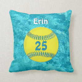 Almohada del softball de la turquesa con su NOMBRE