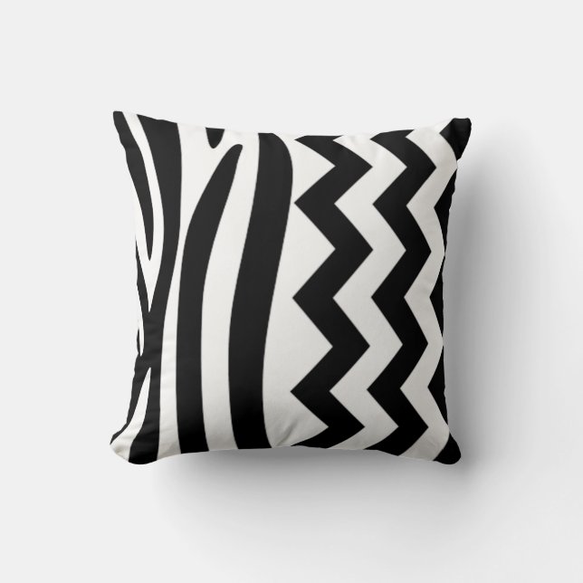 Almohada del zigzag B&W de la cebra (Anverso)
