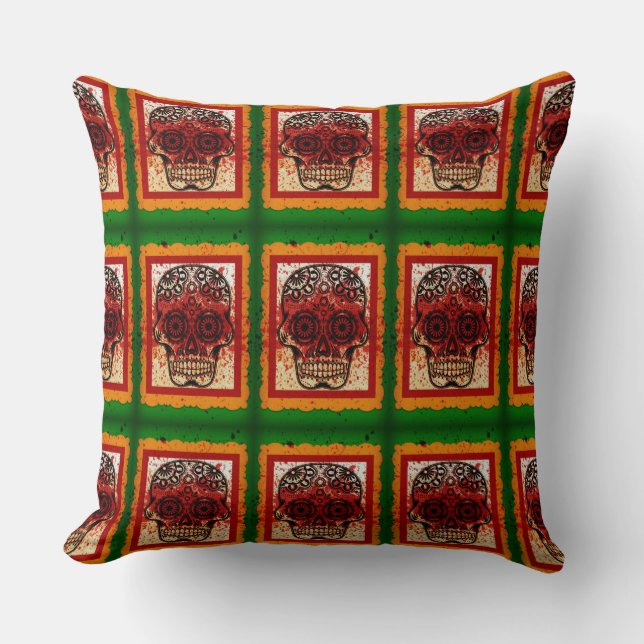 Almohada Día de Muertos Calavera de Azúcar Sangrie (Anverso)
