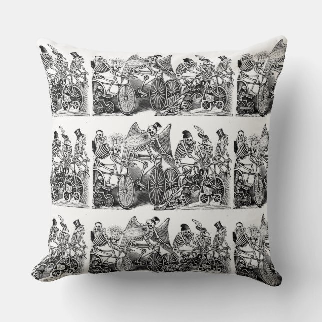 Almohada Día de Muertos - Calavera las biciletas (Anverso)