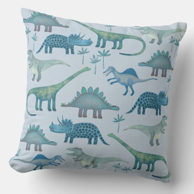 Almohada Dinosaurs Blue Throw (Fun dinosaur throw pillow)