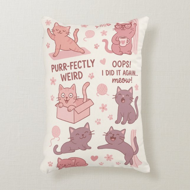 Almohada divertida de gato de dibujos animados - R (Frente (Vertical))