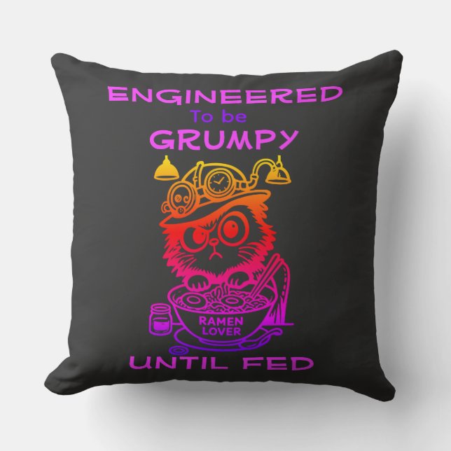 Almohada divertida de gato de ramen steampunk anim (Anverso)