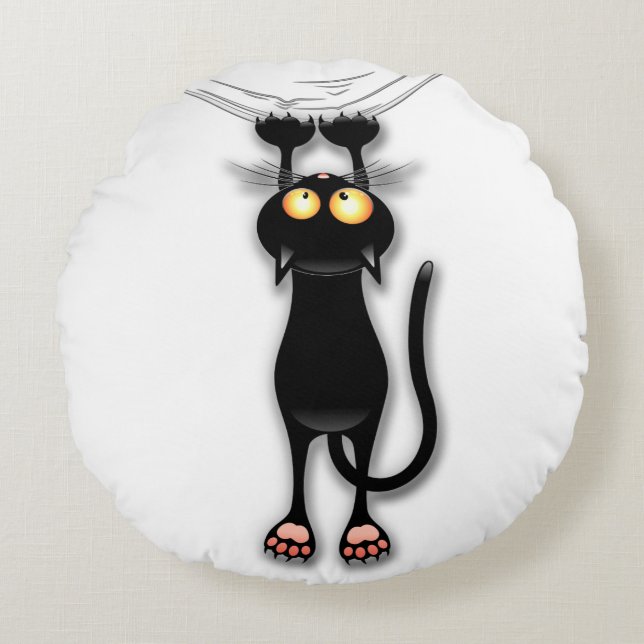 Almohada divertida de gato negro que se cae (Anverso)